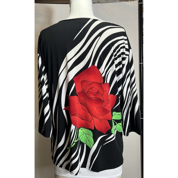 Valencia Rose Blouse 3/4 Sleeve  Women’s Size XL Bling pullover - Picture 4 of 9